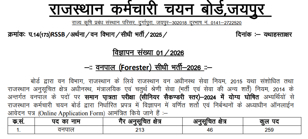 राजस्थान वनपाल भर्ती 2026